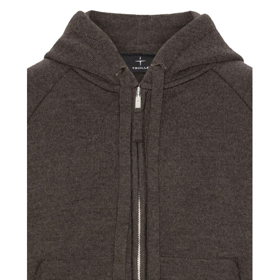 Trolle Projects Loose Fit Extra Fine Merino Zip Hoodie Female - Terra Brun